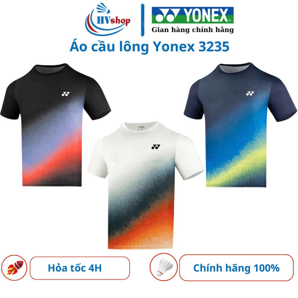Áo cầu lông Yonex chính hãng 3235, chất liệu thoáng, thấm hút tốt, họa tiết 3 màu - HVShop