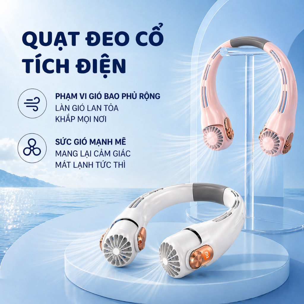 Quạt tích điện đeo cổ xiaomi gió mát quạt treo cổ mini hướng gió xoay được