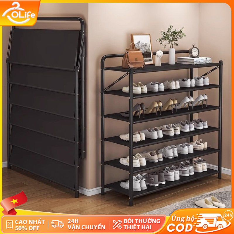 𝐎𝐥𝐢𝐟𝐞Kệ Để Giày Có Gấp Gọn Đen/Trắng Kệ Giày Bằng Thép Cacbon Dạng Lưới Giá Để Giày Đa Năng Không Cần Lắp Đặt