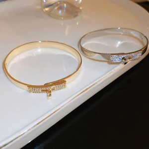HOLIE Vòng tay khóa zircon mạ vàng thật phong cách Hàn Quốc ánh sáng sang trọng thời trang đơn giản