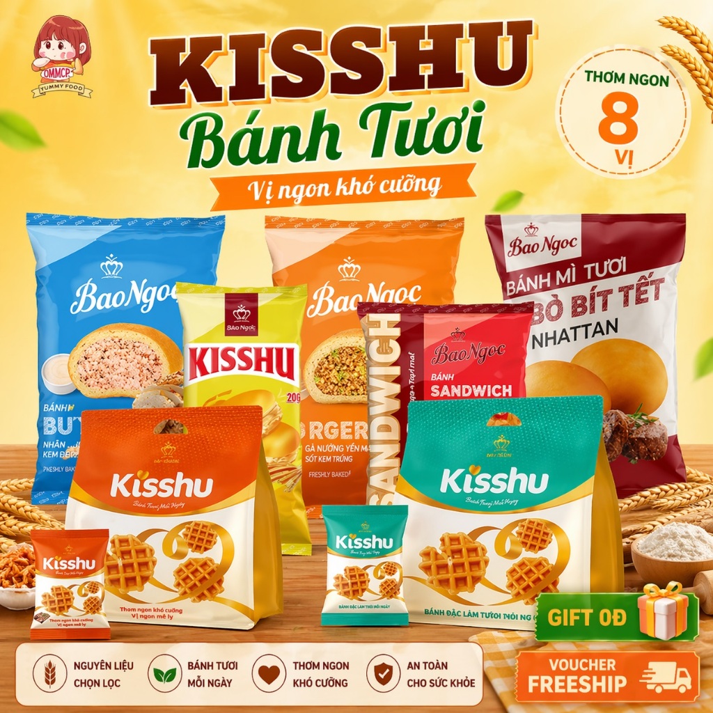 [8 Vị Nhân Mặn] Bảo ngọc bánh mì nhân mặn bánh tươi chà bông, bông lan sợi gà, sandwich,..