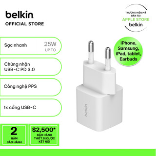Củ sạc nhanh Belkin Boost Charge 25W USB-C chuẩn PD 3.0 PPS sạc nhanh an toàn cho mọi thiết bị bảo hành 2 năm