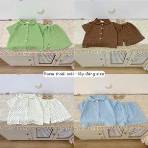 Đồ ngủ trẻ em 9-24kg | Bộ chấm bi vải Xô Muslin thấm hút mồ hôi, phối cổ dễ thương