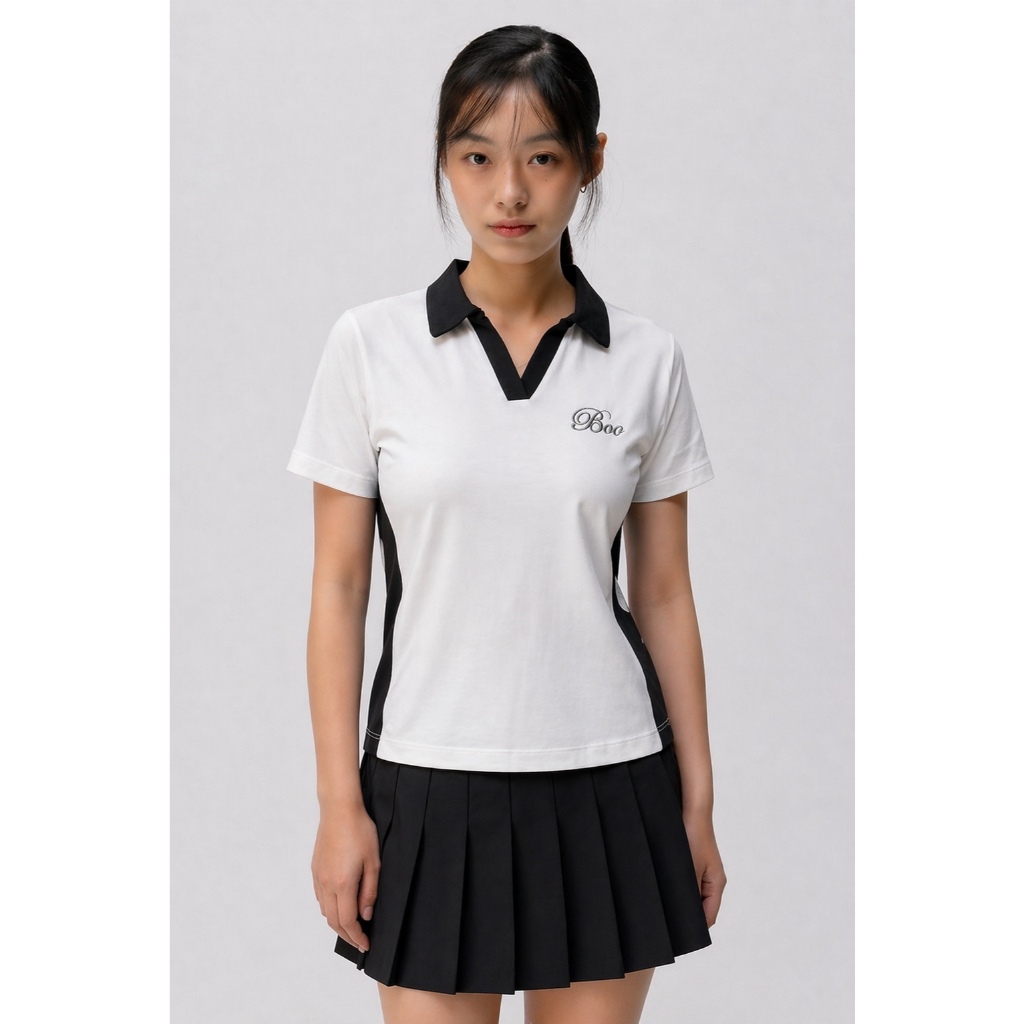 Áo Polo BOO SS Babytop Nữ Can Phối Thêu Logo Chất Liệu Thoáng Mát, Cao Cấp Form Dáng Vừa Vặn