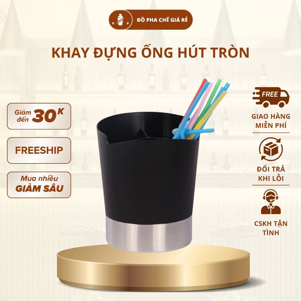 Ống nhựa cắm ống hút, khay đựng ống hút tròn 3 ngăn tiện lợi dùng cho pha chế, nhà bếp