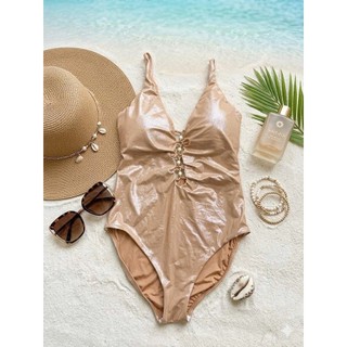 Bikini 1 mảnh, bộ đồ bơi liền thân nữ màu nude ánh nhũ sang chảnh sẵn đệm ngực hàng xuất dư cao cấp