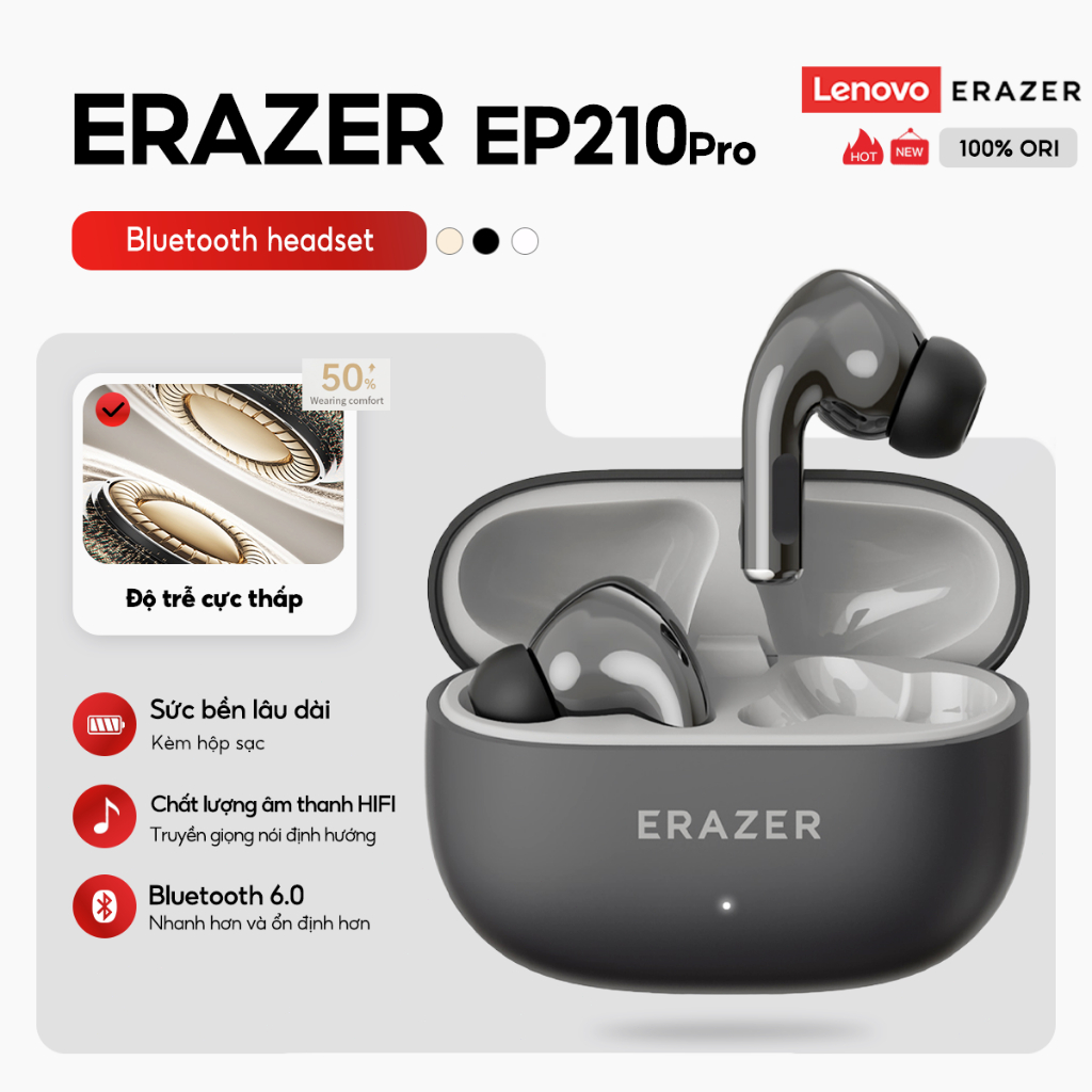 Lenovo ERAZER EP210 Pro TWS Earbuds, Gaming Bluetooth Headphones with Ultra-Low Latency & Long Battery