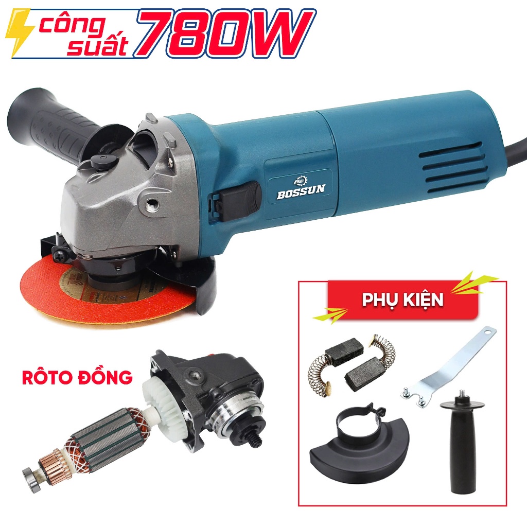 [TẶNG ĐĨA CẮT] Máy Mài, Cắt Điện Bossun BS-AG950CP Công Suất 780W, Lõi Đồng 100% -  Công Tắc Hông