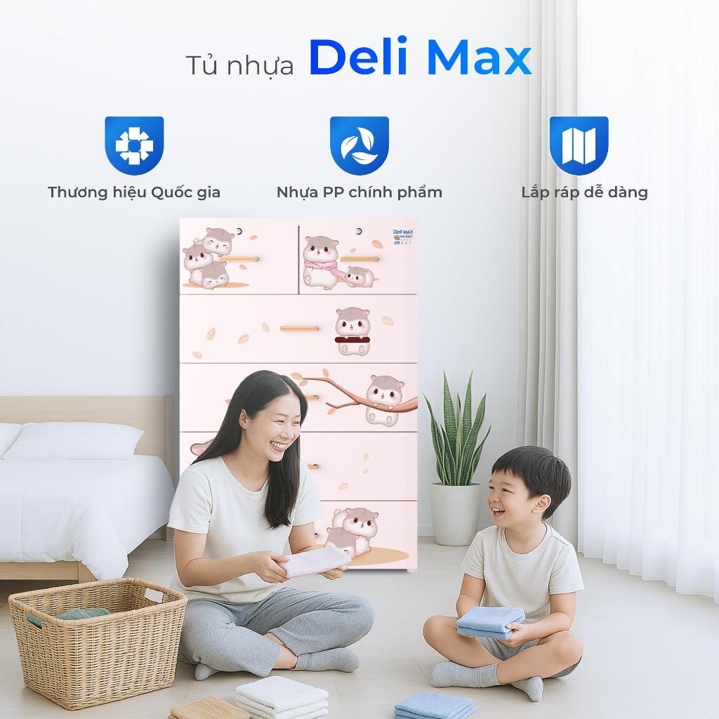 [SVIP] Tủ nhựa Deli Max 5 tầng QUI PHÚC, tủ nhựa đựng quần áo ngang 90cm, có khung thép chắc chắn, hộc tủ chống rơi