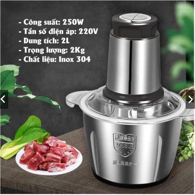 Máy Xay Thịt Đa Năng Cối Inox 2L 304, 4 Lưỡi Dao Thép Không Gỉ, Say Sinh Tố Thịt, Cá, Cua, Rau củ,Hoa Quả