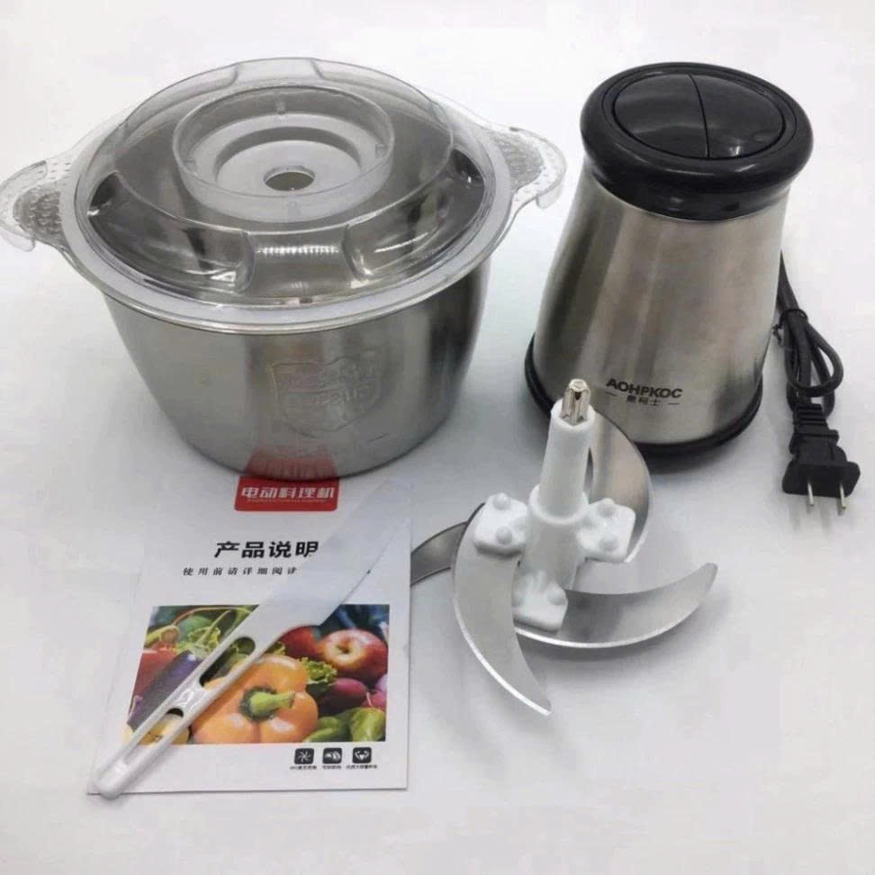 Máy Xay Thịt Đa Năng Cối Inox 2L 304, 4 Lưỡi Dao Thép Không Gỉ, Say Sinh Tố Thịt, Cá, Cua, Rau củ,Hoa Quả