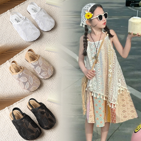 Giày bé gái BellaNeman lưới thêu lá, đế mềm chống trượt, thoáng mát đi chơi đi học tiện lợi