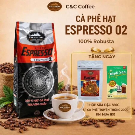 Cà Phê Nguyên Chất E2, Cafe Gu Đậm Robusta, Cà Phê Mộc Nguyên Hạt, Pha Máy Chuẩn Gu - C&C Coffee