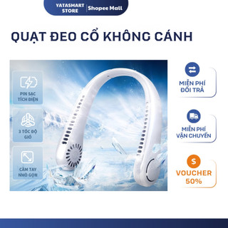 Quạt Mini Đeo Cổ Không Cánh Chạy Êm Mát Sạc USB Tiện Lợi 3 Cấp Độ Gió, Siêu Mát, Thời Trang