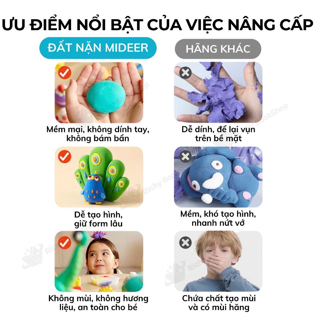 Đất nặn tự khô Mideer Play Airy Clay an toàn cho bé, không dính tay, mềm mịn