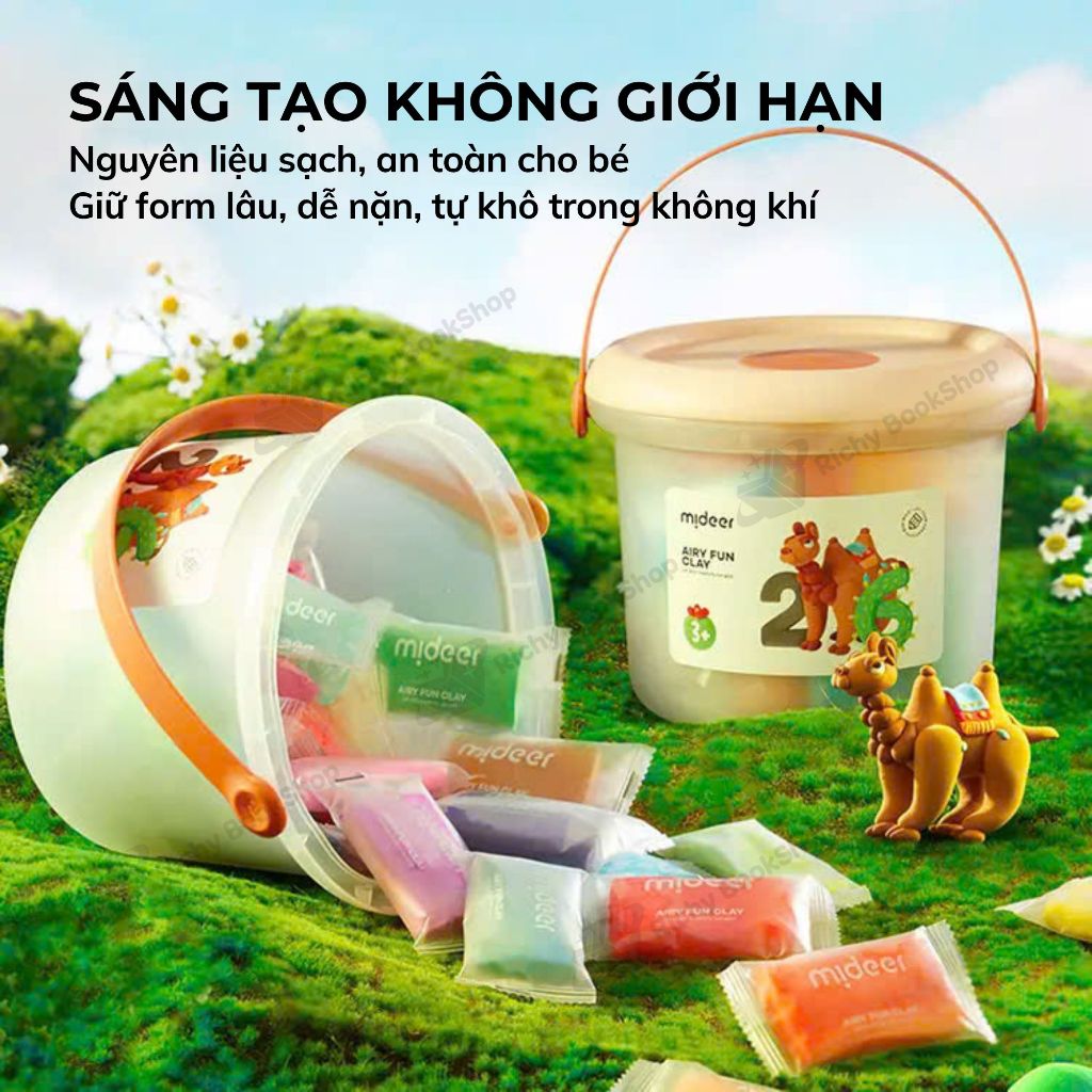 Đất nặn tự khô Mideer Play Airy Clay an toàn cho bé, không dính tay, mềm mịn