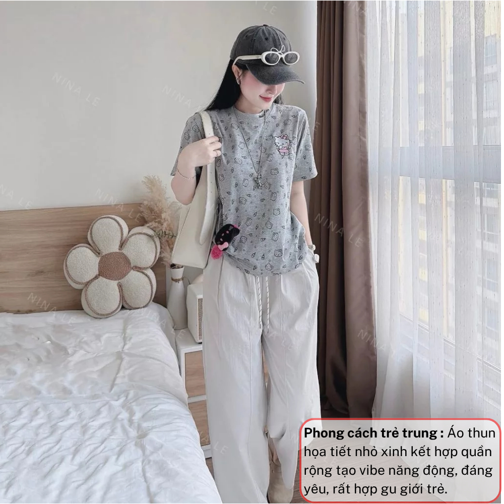 Set đồ nữ áo thun form rộng, set quần áo nữ quần dài ống rộng trẻ trung JUMITO HCOM27120