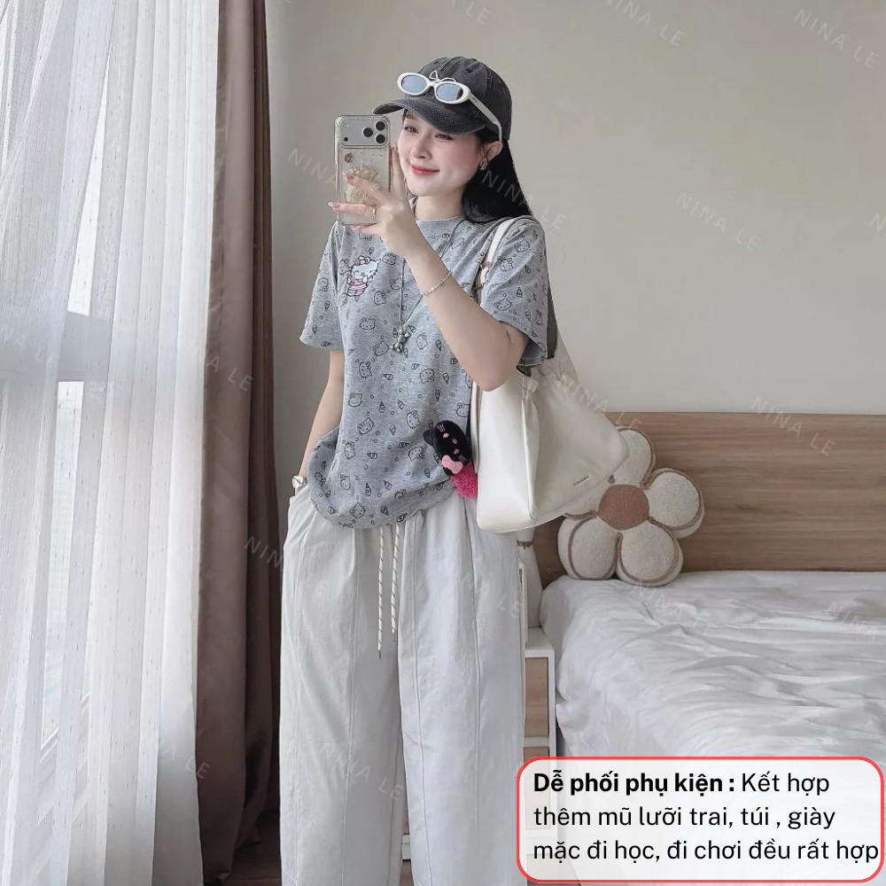 Set đồ nữ áo thun form rộng, set quần áo nữ quần dài ống rộng trẻ trung JUMITO HCOM27120