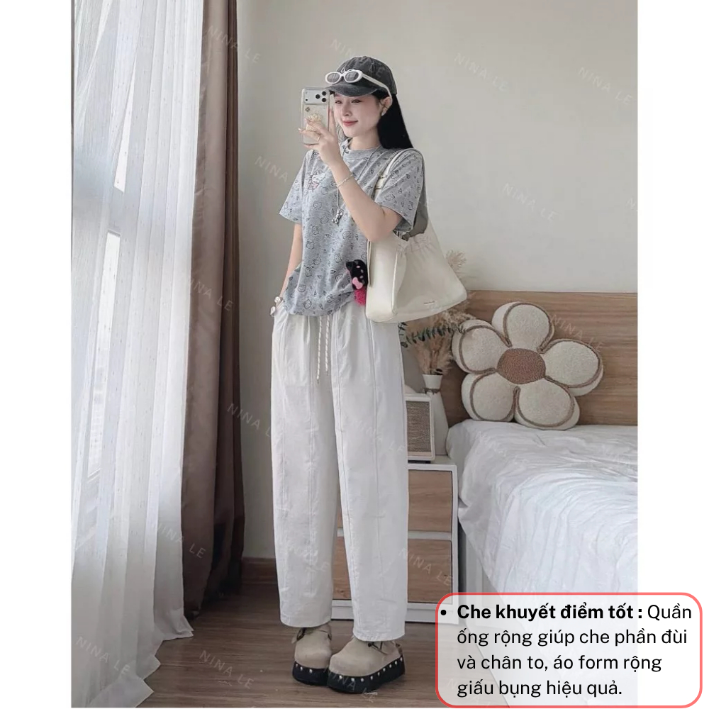 Set đồ nữ áo thun form rộng, set quần áo nữ quần dài ống rộng trẻ trung JUMITO HCOM27120