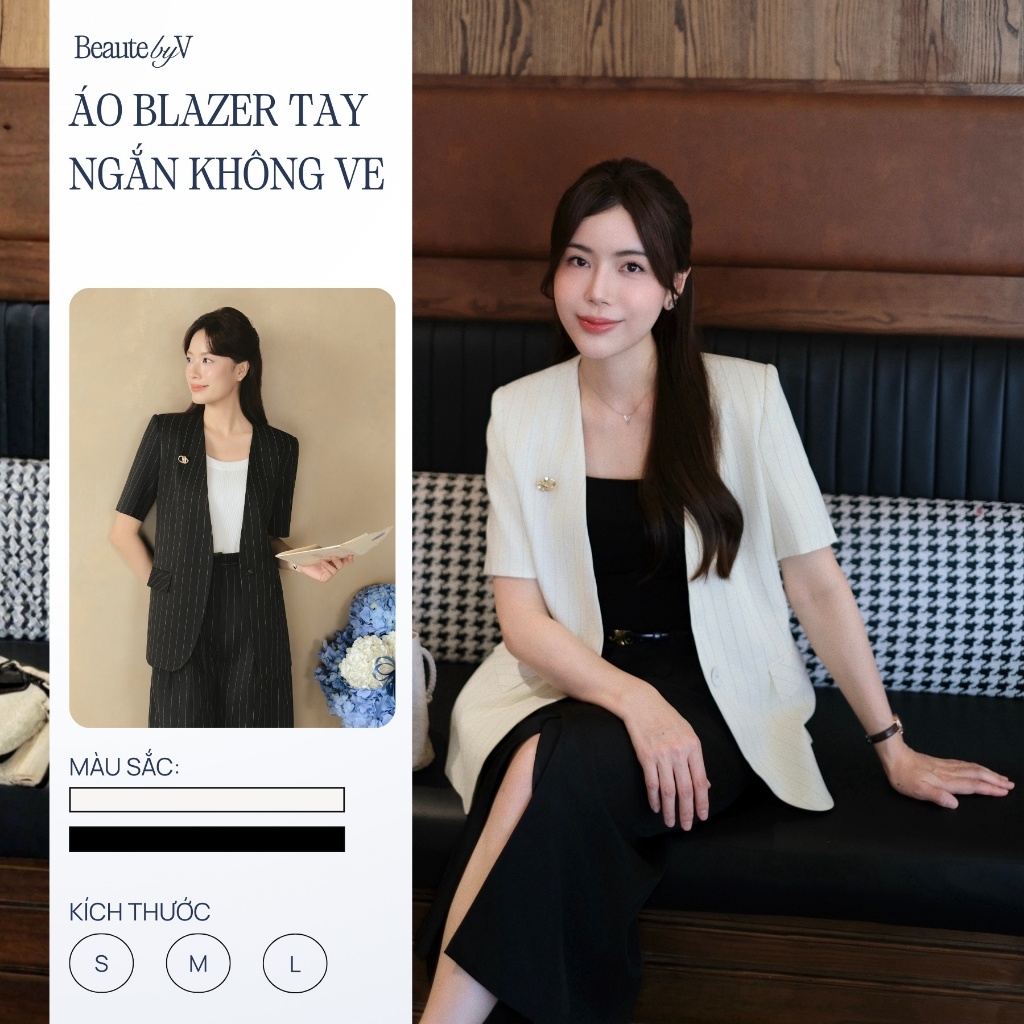 Áo Blazer Nữ Ngắn Tay Form Áo Vest Kẻ Sọc Phối Khuy Công Sở Mùa Hè Gabriel BEAUTEBYV Cao Cấp