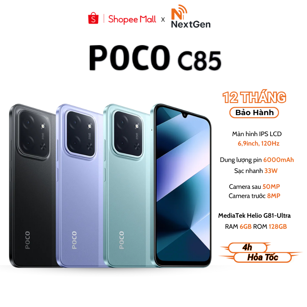 Điện thoại Xiaomi POCO C85 (6GB + 128GB) Pin 6000mAh - Bảo Hành Chính Hãng 12 Tháng | BigBuy360 - bigbuy360.vn