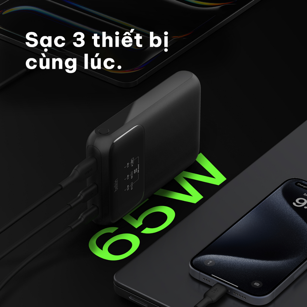 Pin sạc dự phòng Belkin Polymer Pocket Power dung lượng 20,000 mAh, sạc nhanh 65w chuẩn PD 3 cổng màn hình hiển thị pin | BigBuy360 - bigbuy360.vn