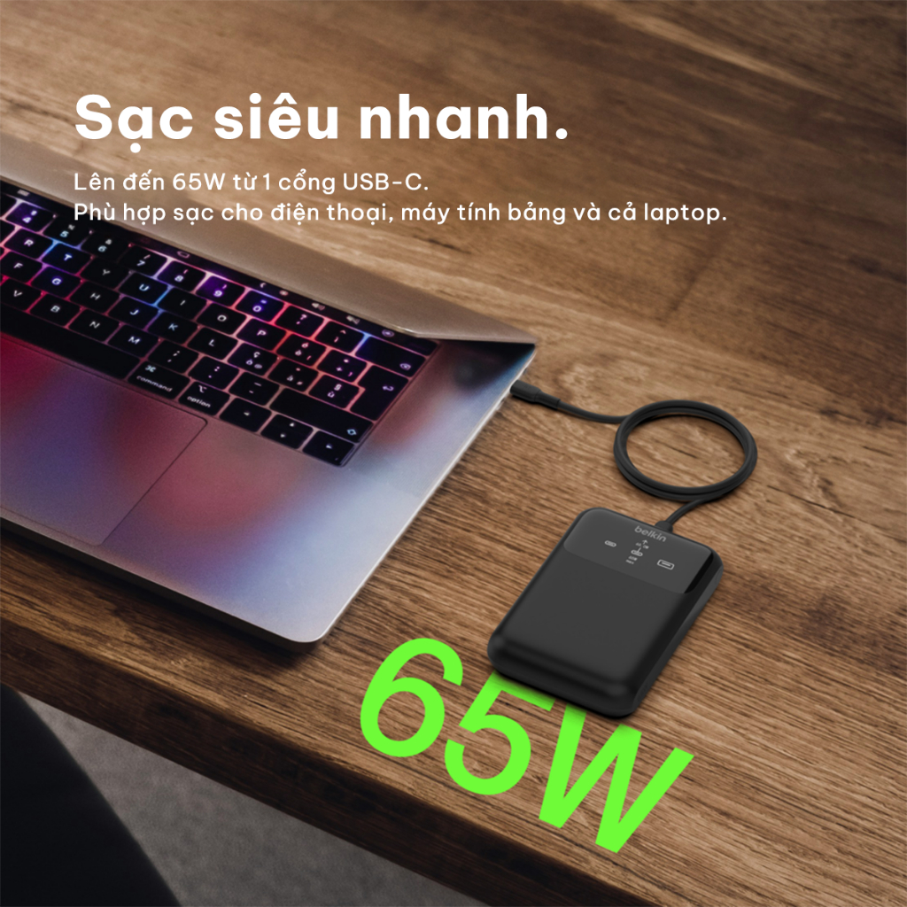 Pin sạc dự phòng Belkin Polymer Pocket Power dung lượng 20,000 mAh, sạc nhanh 65w chuẩn PD 3 cổng màn hình hiển thị pin | BigBuy360 - bigbuy360.vn