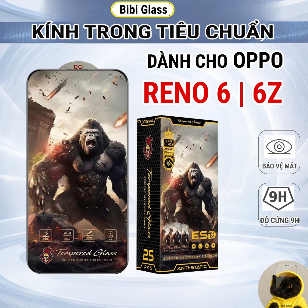Kính cường lực Oppo Reno 6 / 6z 4G 5G chiến binh thế hệ mới full màn miếng dán bảo vệ đt BIBI