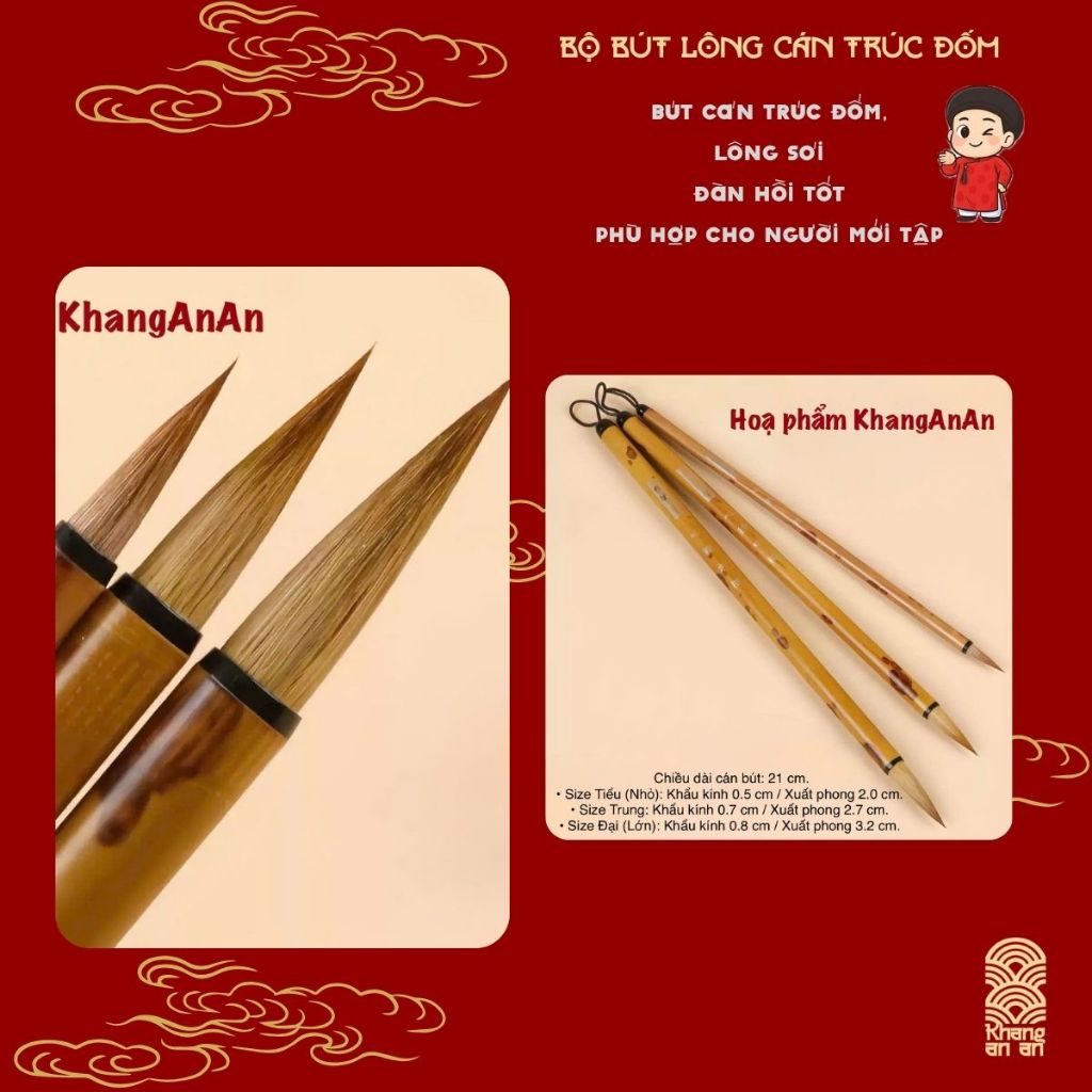 BỘ BÚT LÔNG CÁN TRÚC ĐỐM - CỐT CÁCH THANH TAO, NÉT CỌ TÀI HOA
