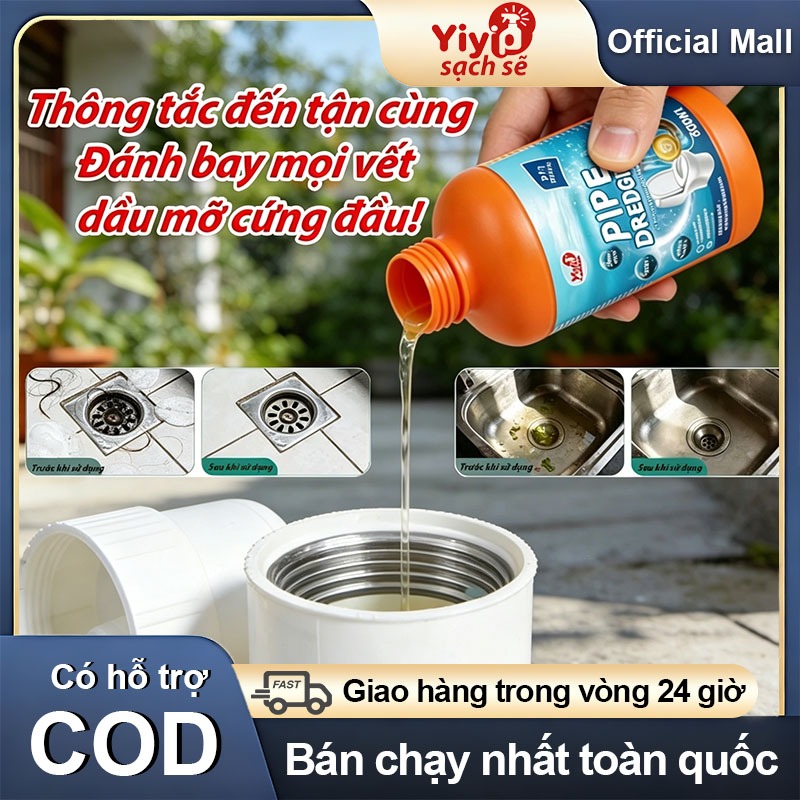 Dung dịch thông tắc ống nước mạnh lực giải tỏa dầu mỡ tóc lông khử mùi an toàn ống PVC tiện lợi