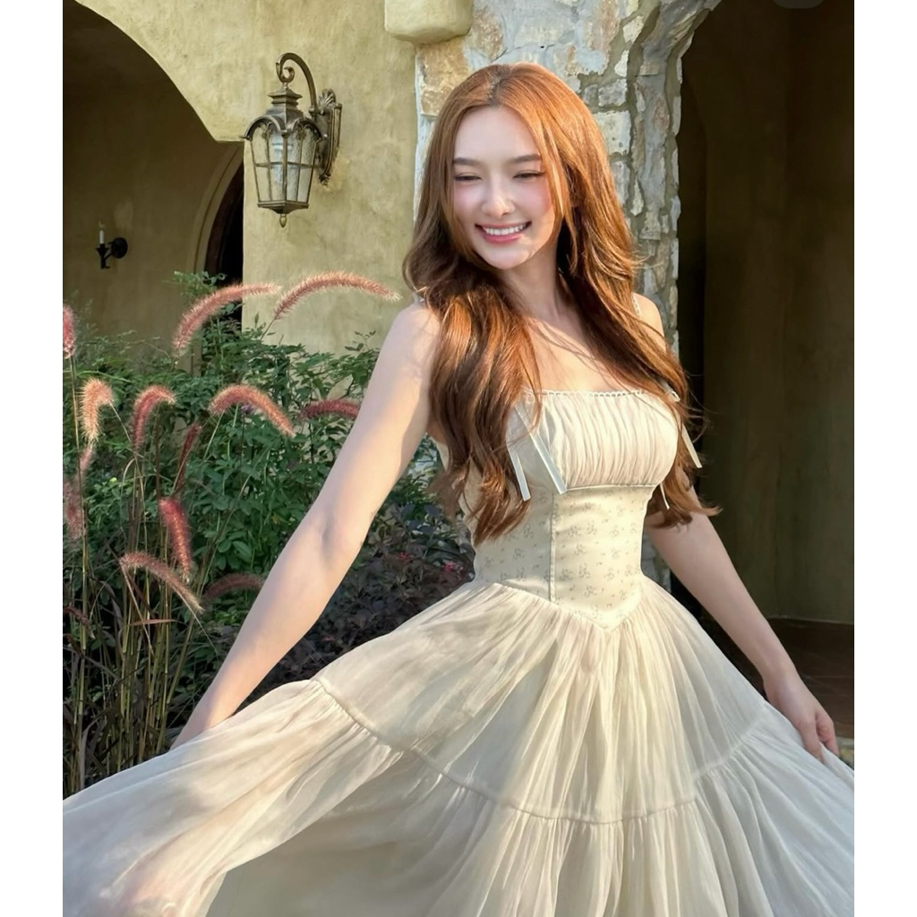 Maria Dress Phối Tơ Dáng Dài Màu Kem Thiết Kế Sang Trọng Phù Hợp Cho Mọi Sự Kiện