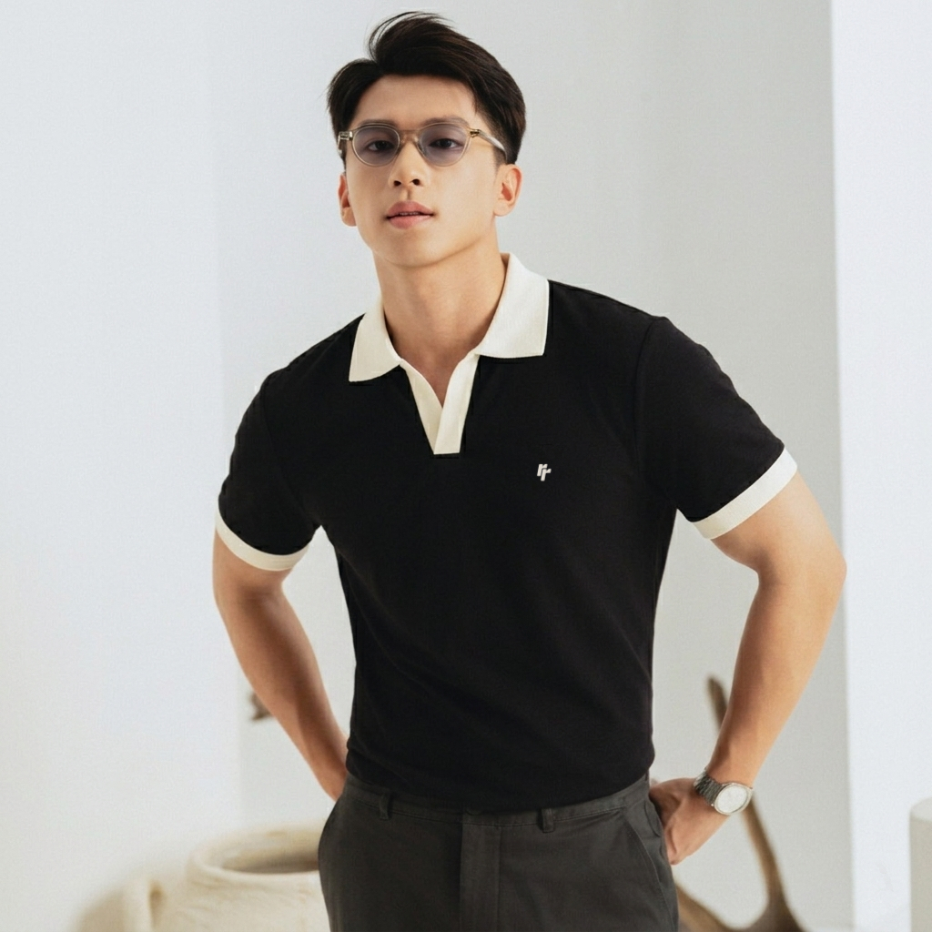 Áo Polo Cổ V Phối Màu RTCLASSY Basic Form Regular Vải Cotton Dệt Chéo Dày Dặn Chống Nhăn