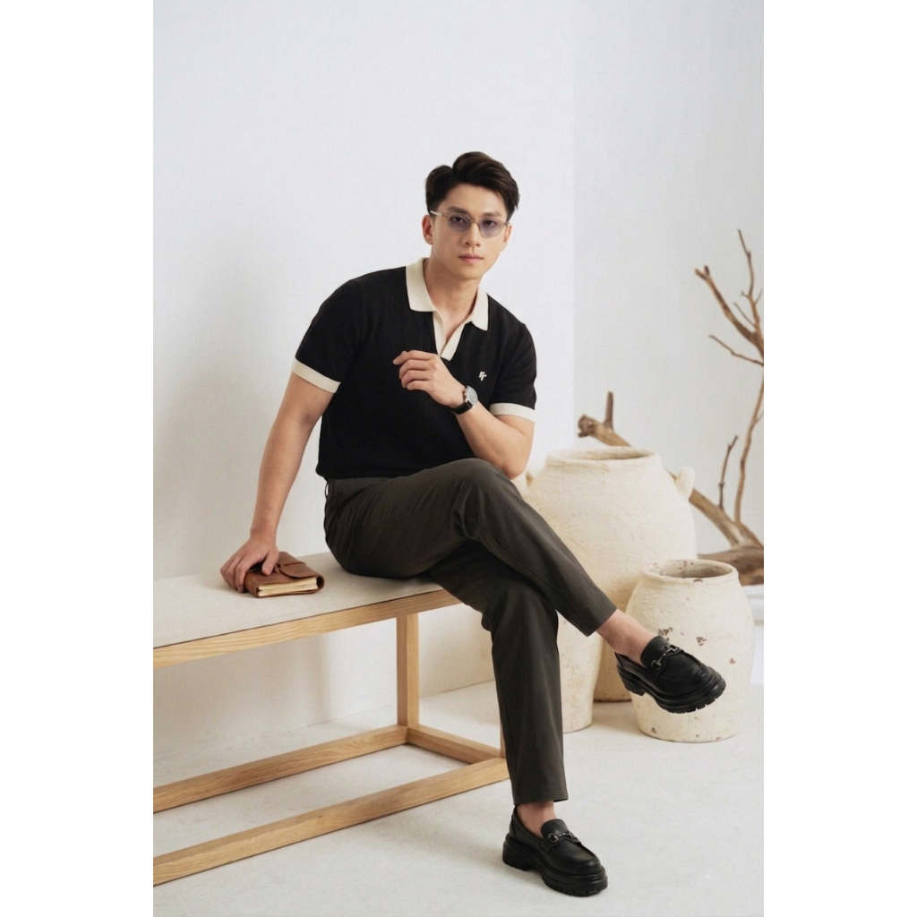 Áo Polo Cổ V Phối Màu RTCLASSY Basic Form Regular Vải Cotton Dệt Chéo Dày Dặn Chống Nhăn