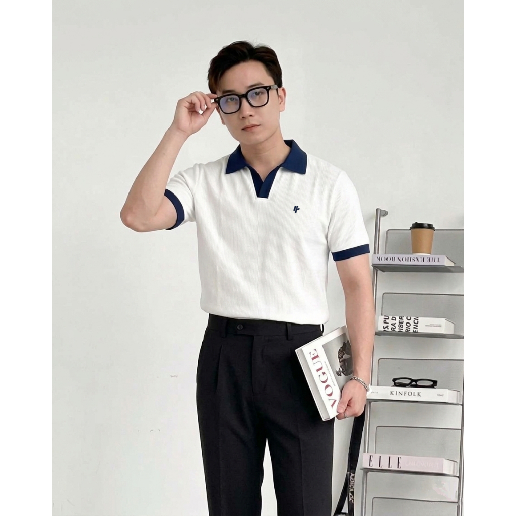 Áo Polo Cổ V Phối Màu RTCLASSY Basic Form Regular Vải Cotton Dệt Chéo Dày Dặn Chống Nhăn