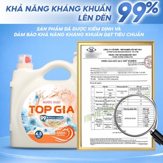 Combo 2 Can Nước Giặt Xả Top Gia 2 Vòi Tiện Lợi 4.5KG Lưu Hương Thơm 100H, Dịu Nhẹ Lưu Hương Cả Ngày, Kháng Khuẩn 99%