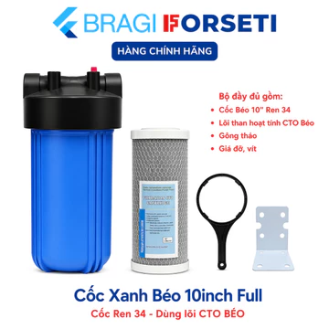 Bộ Cốc Béo 10inch Lọc Đầu Nguồn Ren 34 với đầy đủ phụ kiện lõi lọc thô, tay tháo cốc, giá treo - Cốc Béo 10" kèm lõi