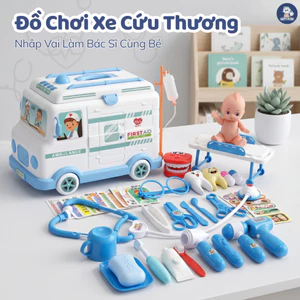 Xe Cứu Thương GutyKids Đồ Chơi Nhập Vai Bác Sĩ Cho Bé 30 Chi Tiết, Xe Ô Tô Bác Sĩ Có Đèn Nhạc, Tự Động Tránh Vật Cản