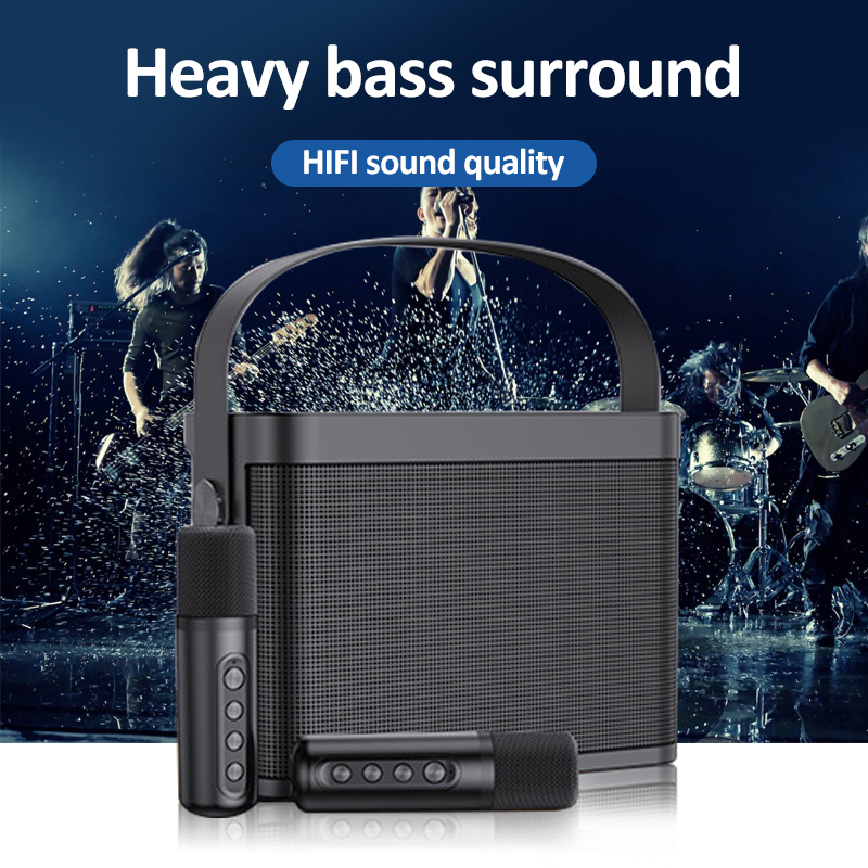 Loa Bluetooth mini YS-203 hát karaoke tại nhà, trang bị 2 micro không dây có chức năng thay đổi giọng nói. Tiệc gia đình