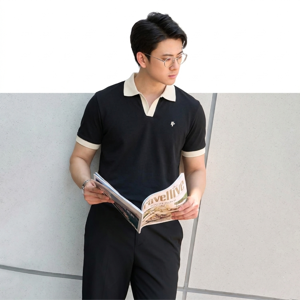 Áo Polo Cổ V Phối Màu RTCLASSY Basic Form Regular Vải Cotton Dệt Chéo Dày Dặn Chống Nhăn