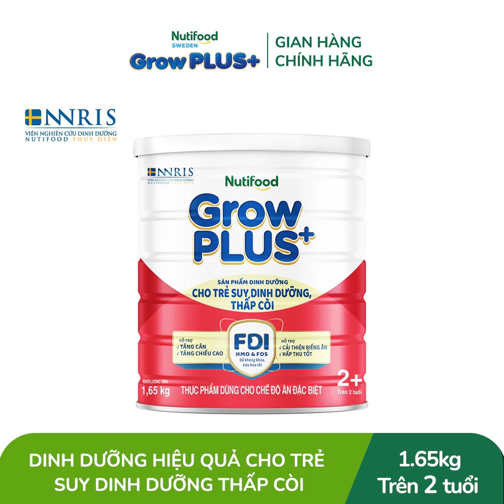 [SVIP] Sữa bột Nutifood GrowPLUS+ Suy Dinh Dưỡng (Đỏ) 2+ - Tăng Cân, Tăng Chiều Cao (Lon 1,65 Kg)