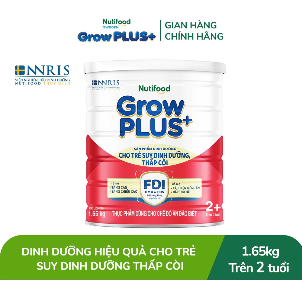 [SVIP] Sữa bột Nutifood GrowPLUS+ Suy Dinh Dưỡng (Đỏ) 2+ - Tăng Cân, Tăng Chiều Cao (Lon 1,65 Kg)