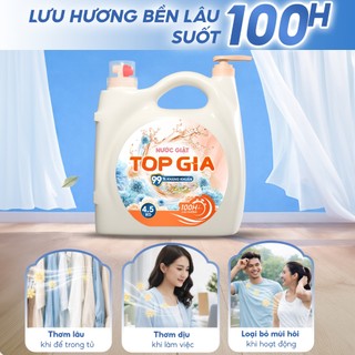 [Siêu Tiện Lợi] Can Nước Giặt Xả Top Gia 2 Vòi 4.5KG Lưu Hương Thơm 100H, Sạch Nhanh Dịu Nhẹ