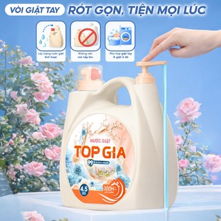 Combo 2 Can Nước Giặt Xả Top Gia 2 Vòi Tiện Lợi 4.5KG Lưu Hương Thơm 100H, Dịu Nhẹ Lưu Hương Cả Ngày, Kháng Khuẩn 99%