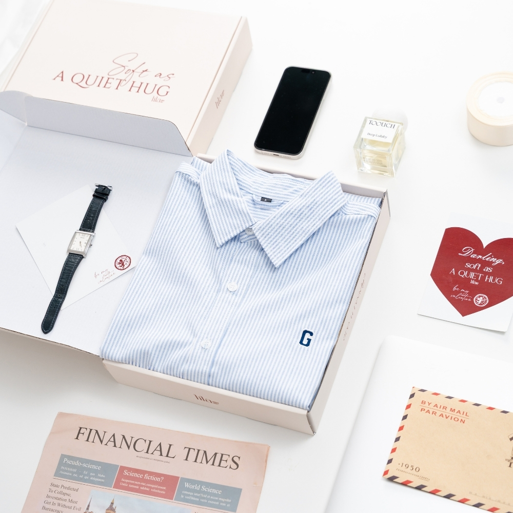 Áo sơ mi kẻ sọc LILA sơ mi đôi thêu logo tên người yêu vải Oxford Premium quà tặng bạn trai bạn gái ý nghĩa