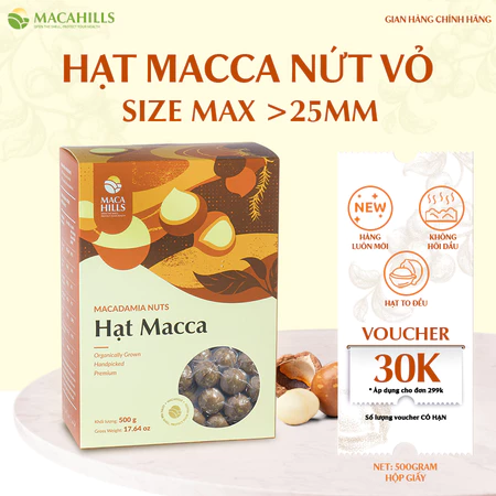 Hạt Macca Nứt Vỏ Size Max (Size lớn), Hạt Macca Dinh Dưỡng hộp 500gr Maca Hills