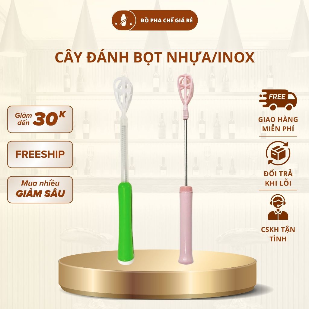 Cây đánh bọt cà phê nhựa cầm tay, sục đánh bọt cà phê inox nhỏ gọn tiện lợi dùng trong pha chế đồ uống