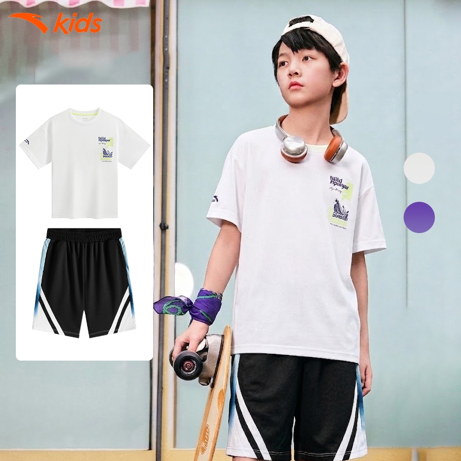 [VC 100K] Áo phông + quần short ngắn thời trang thể thao bé trai size 130-170 Anta Kids Wildplayer 3525B8133