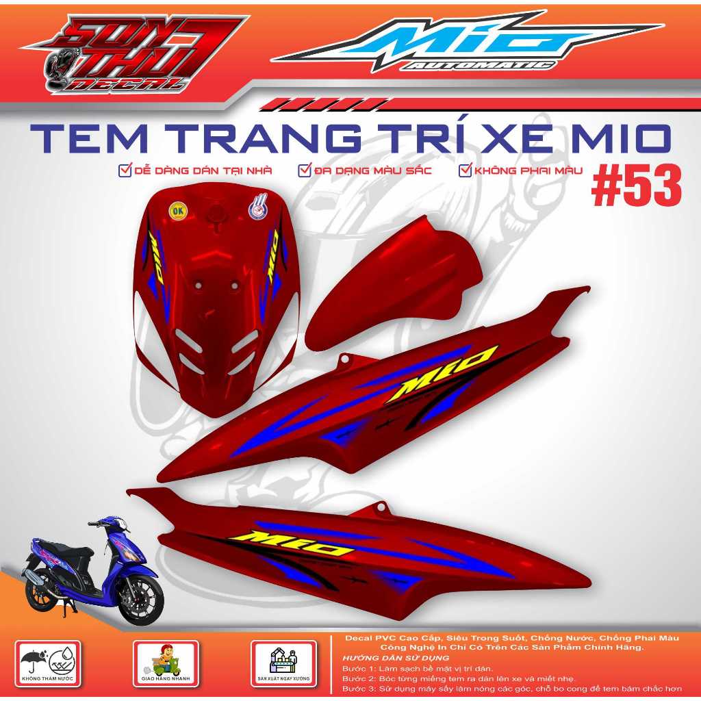 TEM XE MIO SPORT #53 (CHẤT LƯỢNG - SẮC NÉT - KHÔNG PHAI MÀU)