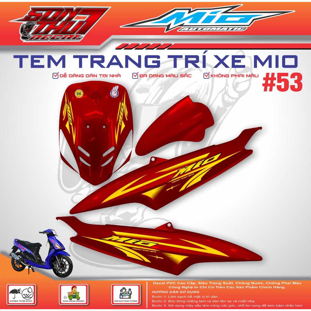 TEM XE MIO SPORT #53 (CHẤT LƯỢNG - SẮC NÉT - KHÔNG PHAI MÀU)