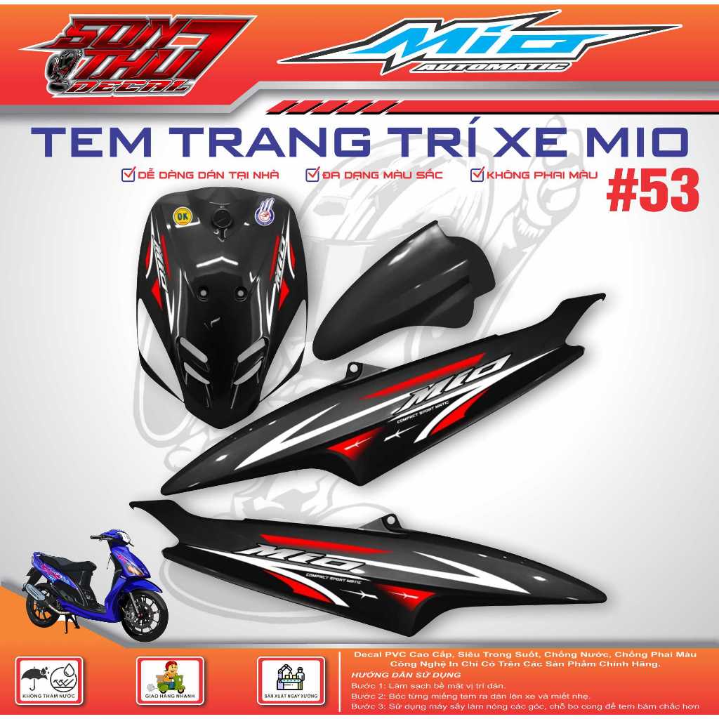 TEM XE MIO SPORT #53 (CHẤT LƯỢNG - SẮC NÉT - KHÔNG PHAI MÀU)